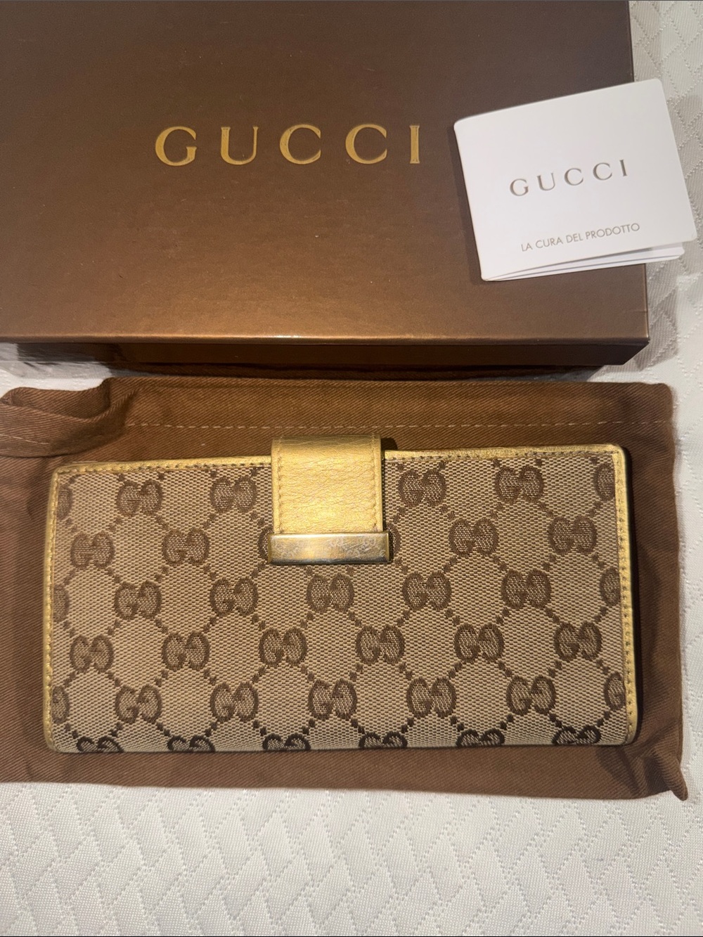 Gucci Brown GG Monogram Continental Wallet with Gold Trim - Picture 2 of 5